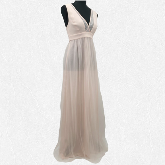 BCBGeneration Pink V Neck Sleeveless Cross Back Tulle Dress Size 2 Prom Gown - Picture 5 of 12